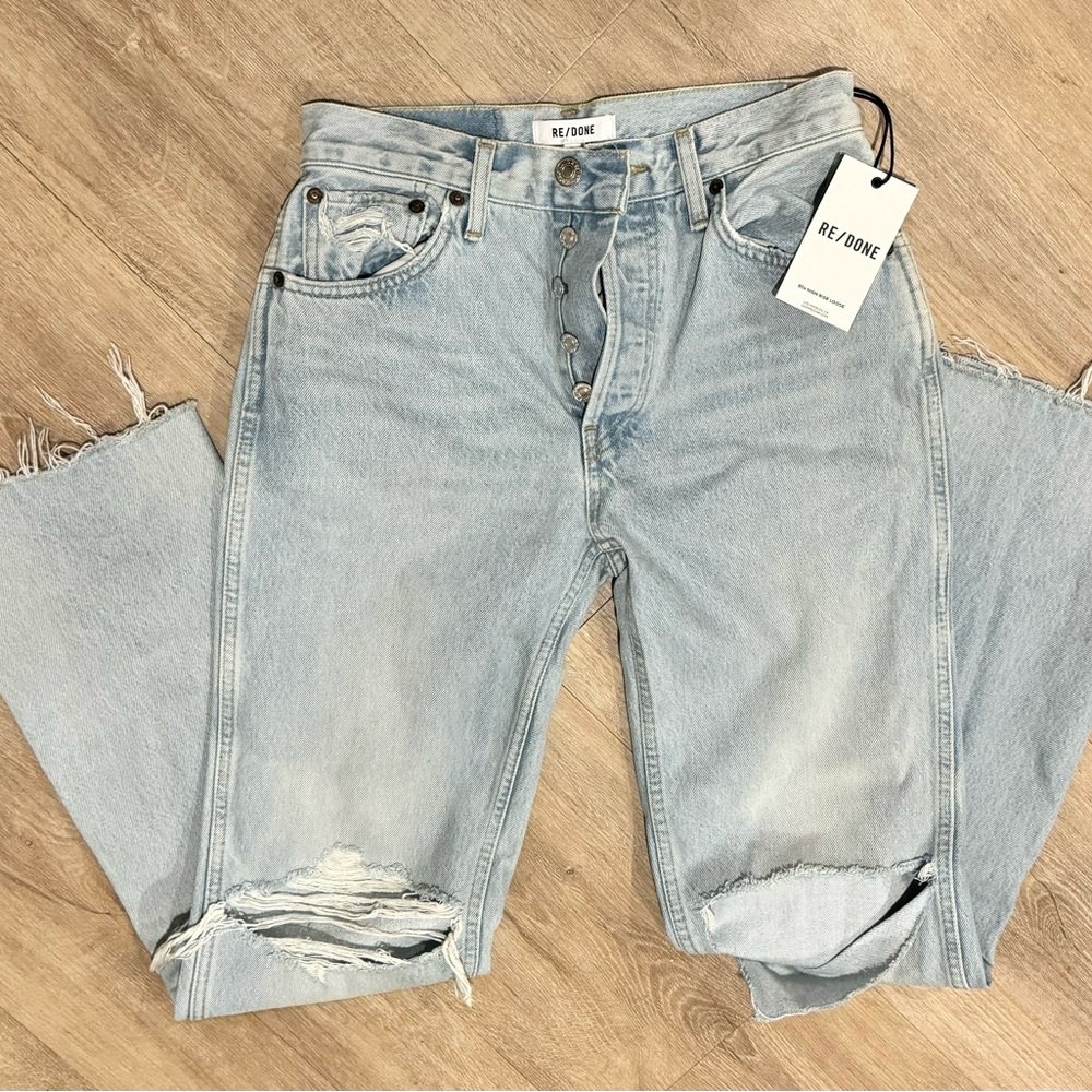 Re/Done Light Blue Distressed 90s high rise loose distressed Jeans - Picture 2 of 15